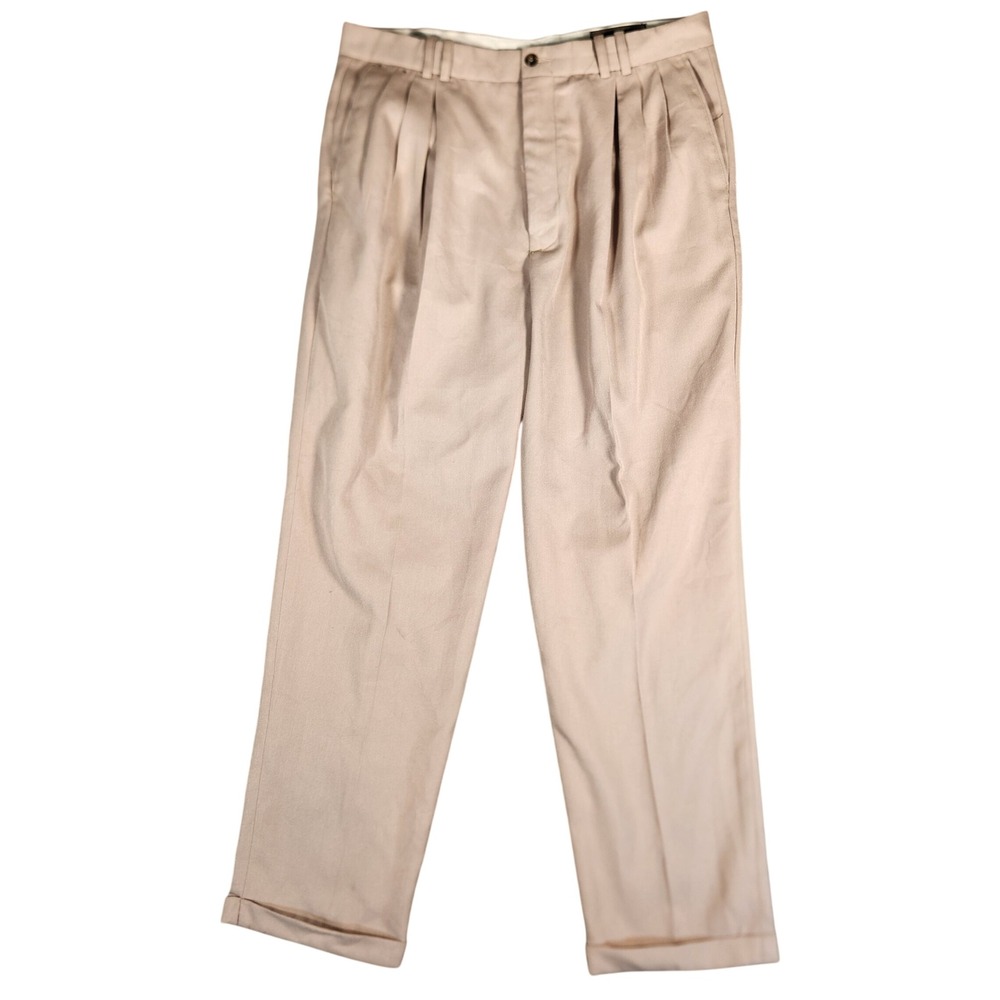 J. Riggings Pleated Dress Pants Mens 34x31 Tan Excellent Cuffed Straight Leg